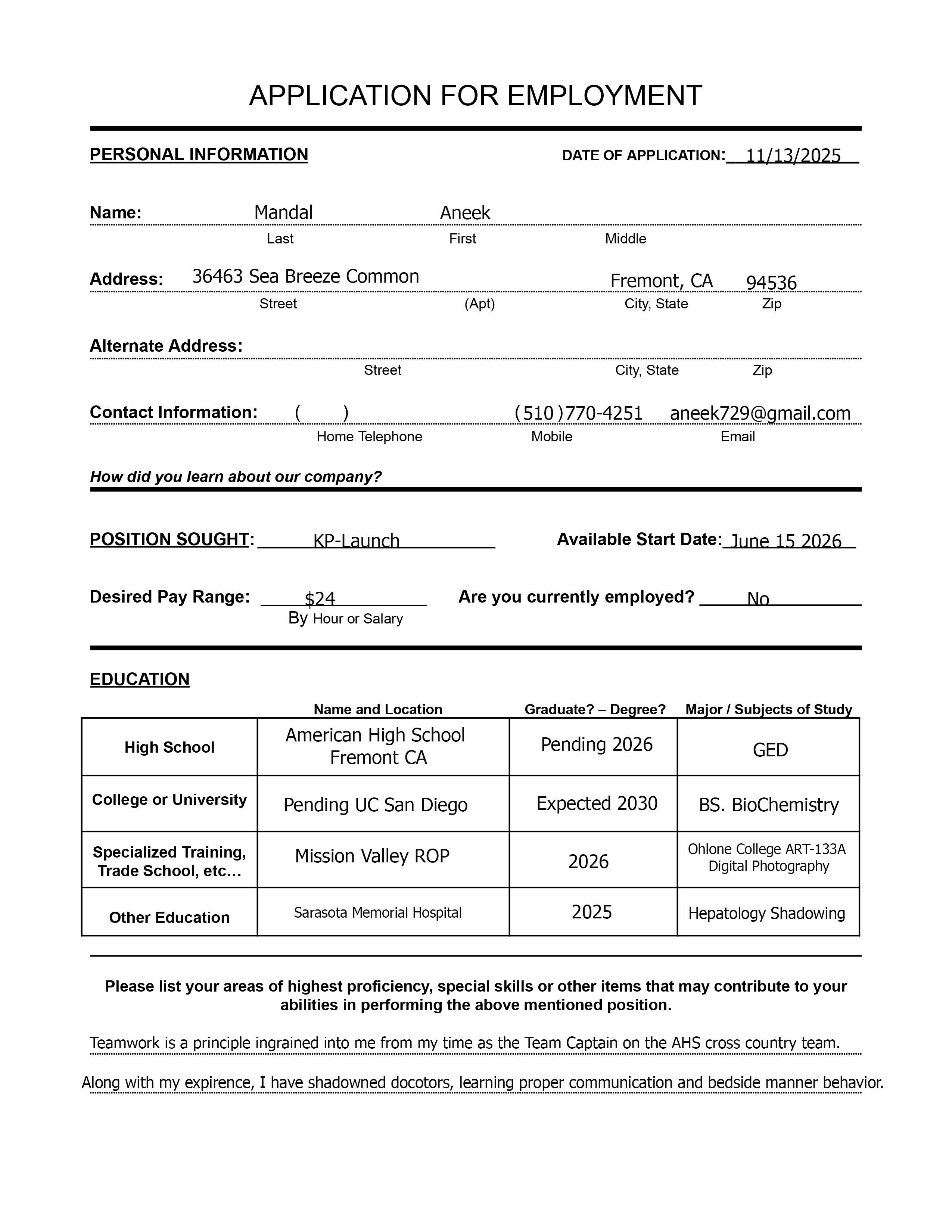 Job Application